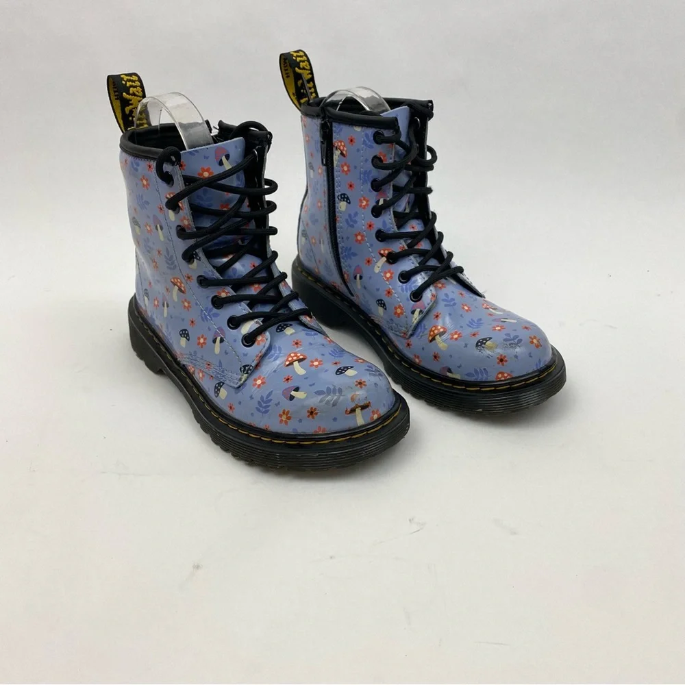 Martens 1460 Junior Patent Woodland boots in Zen Blue